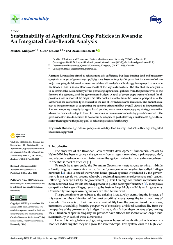(PDF) Sustainability of Agricultural Crop Policies in Rwanda: An ...