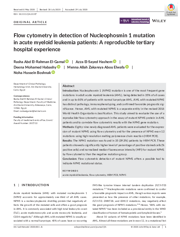 (PDF) Flow cytometry in detection of Nucleophosmin 1 mutation in acute ...