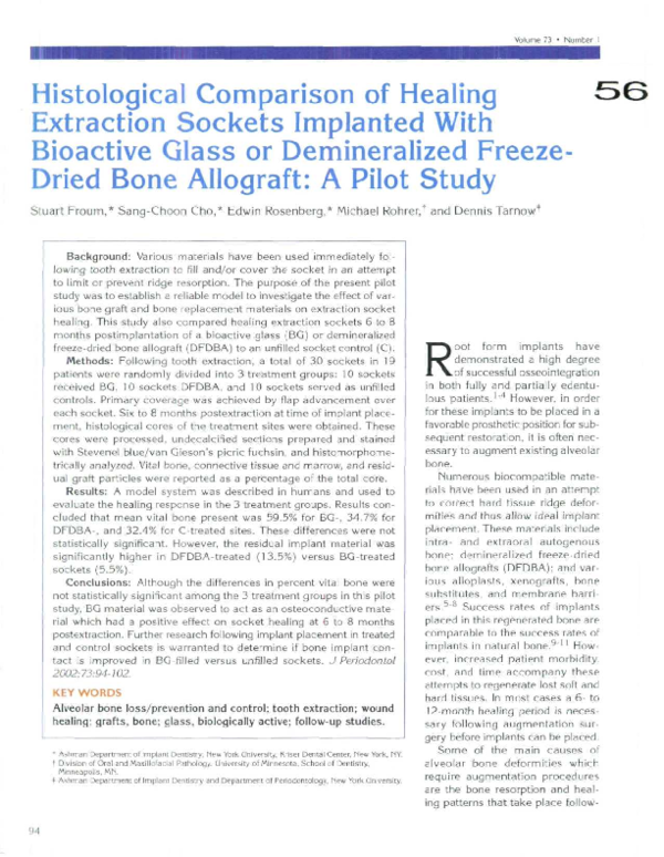 (PDF) Histological Comparison of Healing Extraction Sockets Implanted ...