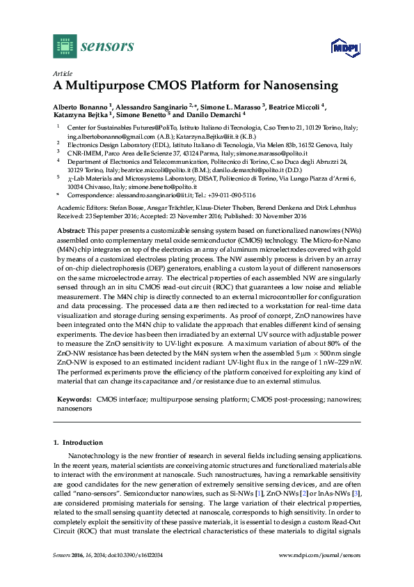 (PDF) A Multipurpose CMOS Platform for Nanosensing