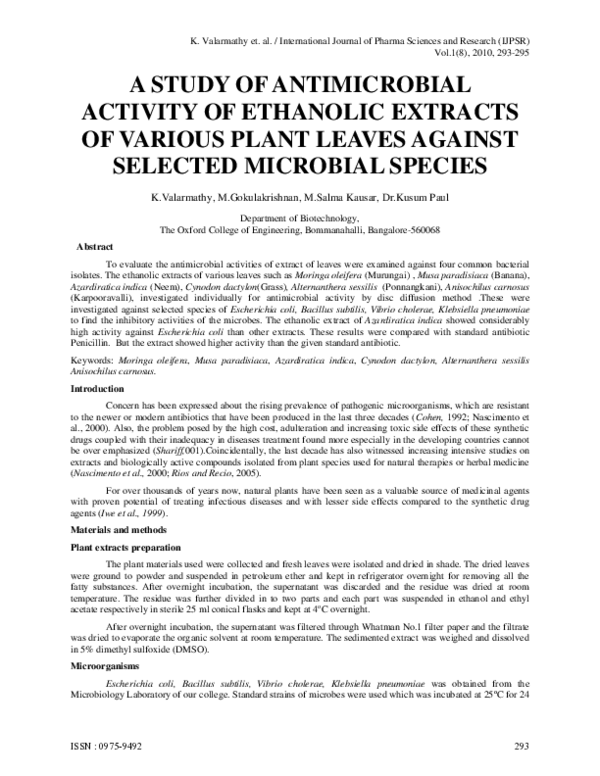 (PDF) A Study of Antimicrobial activity of Ethanolic extracts of ...