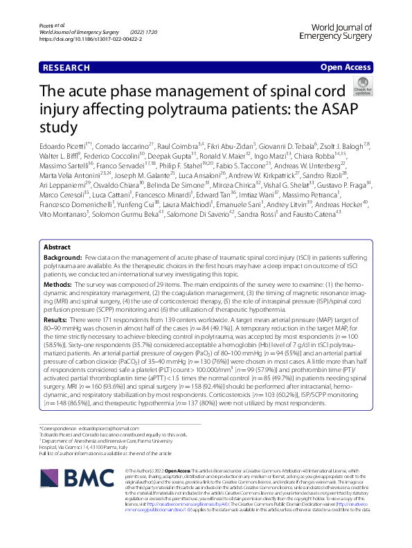 (PDF) The acute phase management of spinal cord injury affecting ...