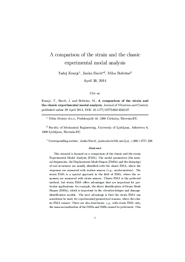 (PDF) A comparison of strain and classic experimental modal analysis