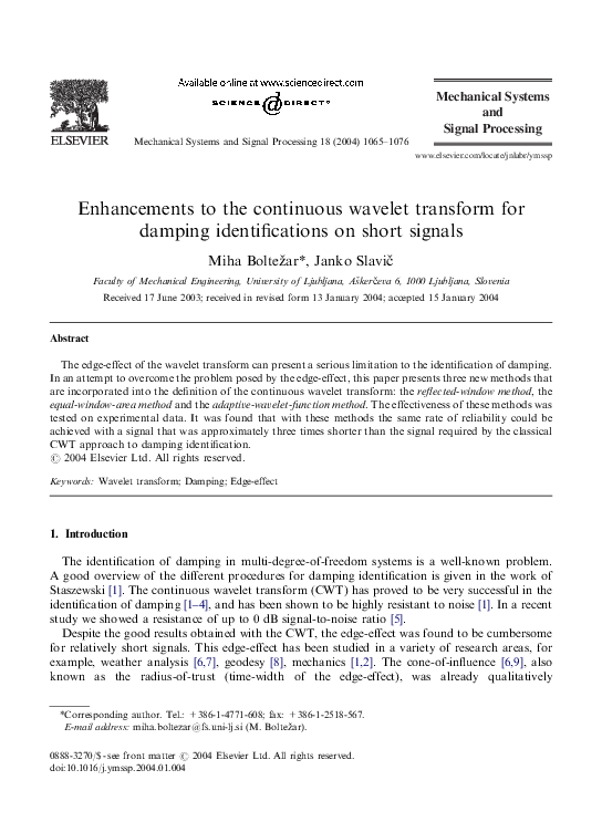 (PDF) Enhancements to the continuous wavelet transform for damping ...