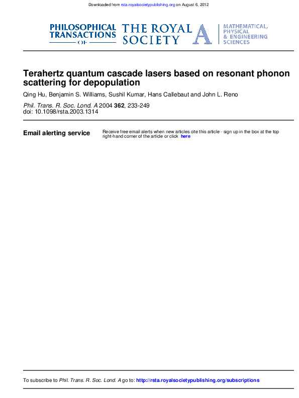 (PDF) Terahertz quantum cascade lasers based on resonant phonon ...