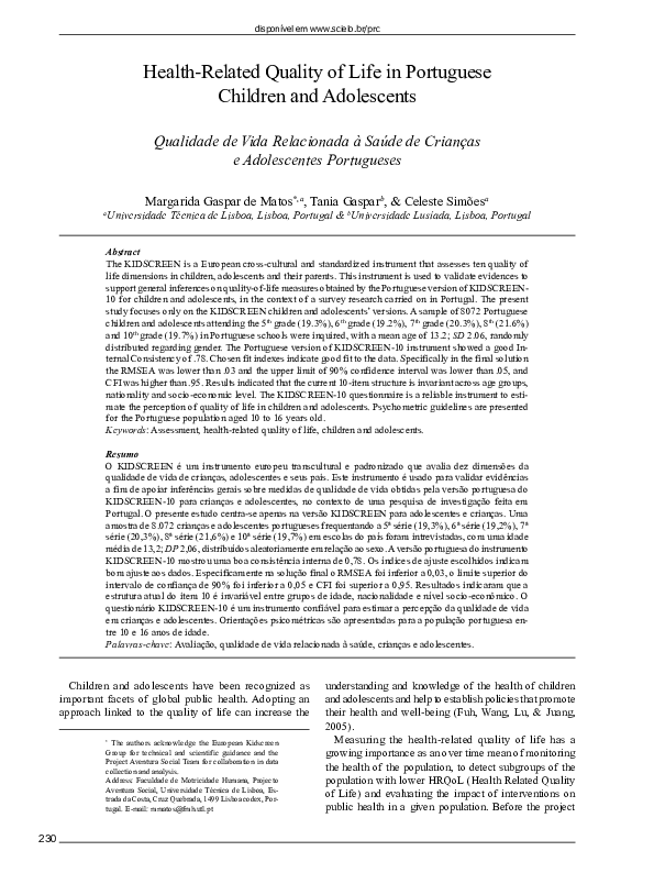 (PDF) Health-related quality of life in portuguese children and adolescents