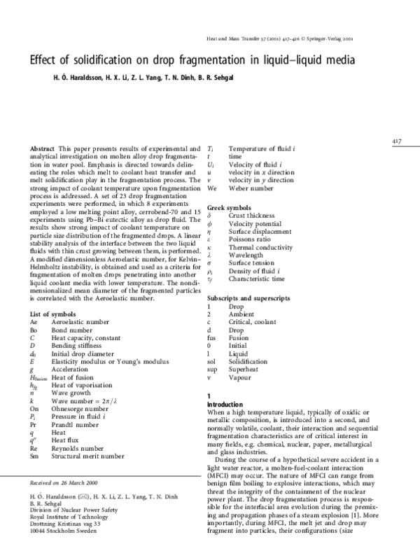 (PDF) Effect of solidification on drop fragmentation in liquid-liquid media