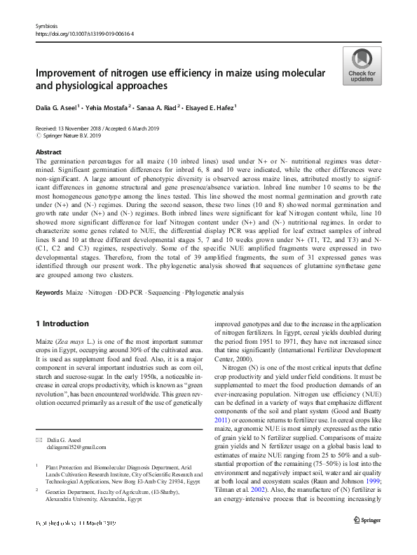 (PDF) Improvement of nitrogen use efficiency in maize using molecular ...