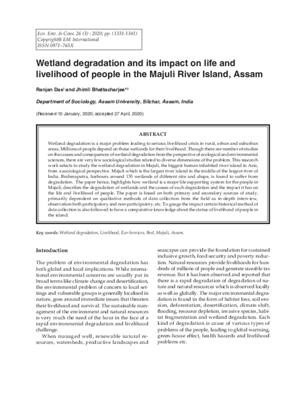 (PDF) Wetland degradation and its impact on life and livelihood of ...