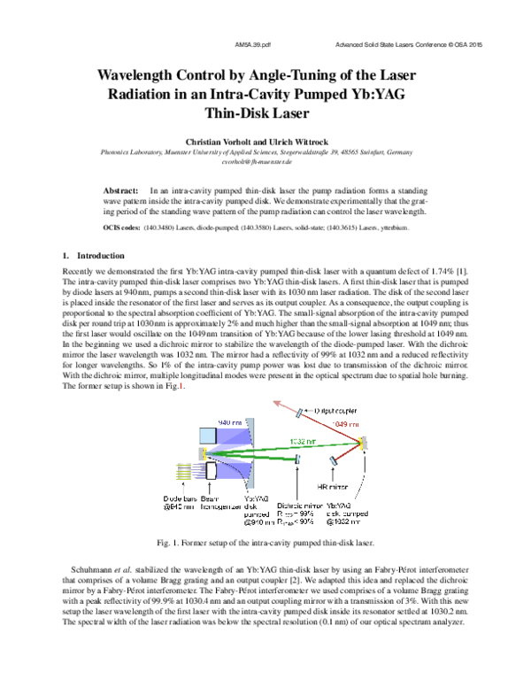 (PDF) Wavelength Control by Angle-Tuning of the Laser Radiation in an ...
