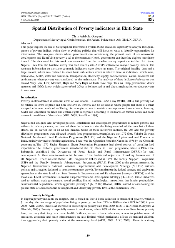 (PDF) Spatial Distribution of Poverty indicators in Ekiti State