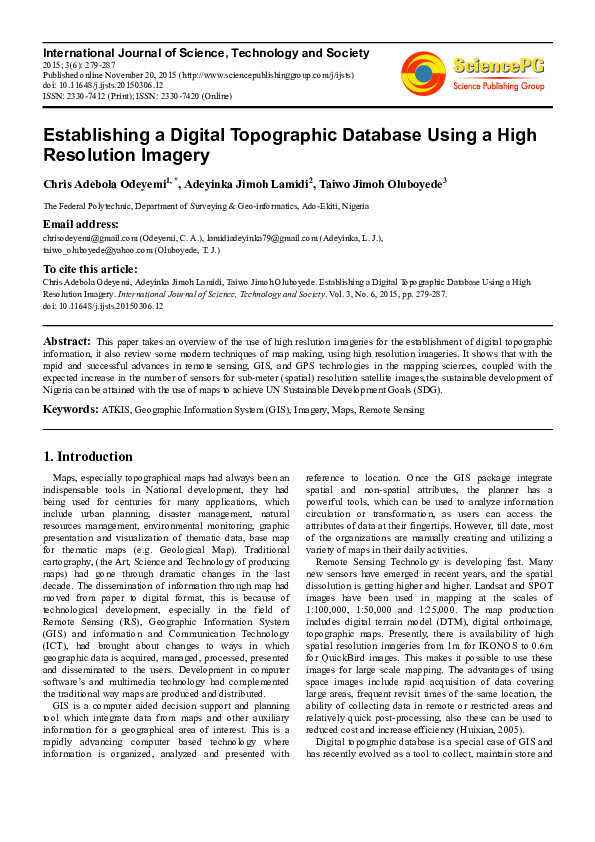 (PDF) Establishing a Digital Topographic Database Using a High