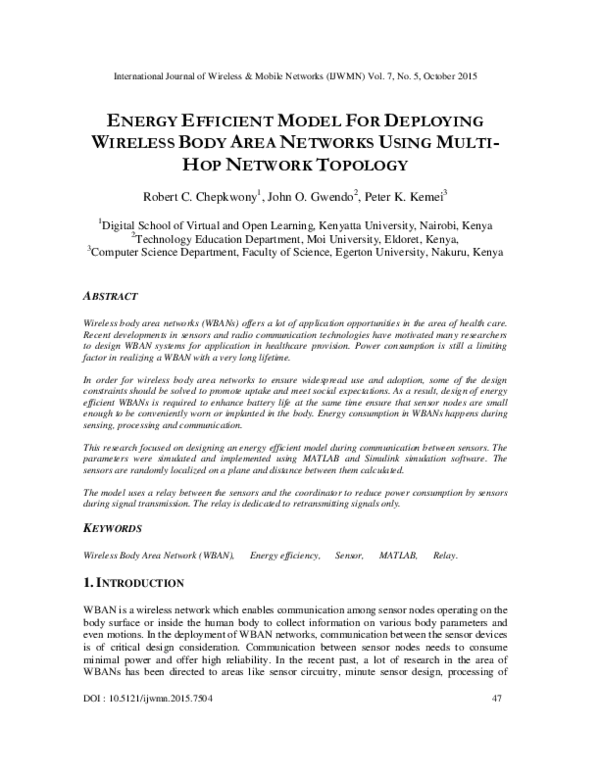 (PDF) Energy Efficient Model For Deploying Wireless Body Area Networks ...