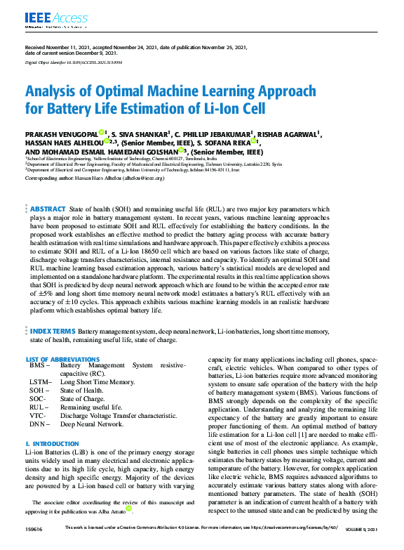 (PDF) Analysis of Optimal Machine Learning Approach for Battery Life ...