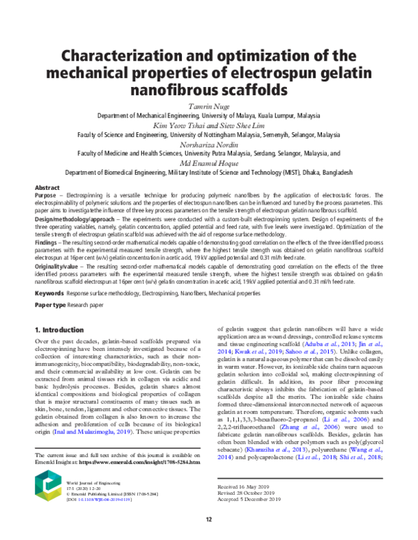 (PDF) Characterization and optimization of mechanical properties of ...