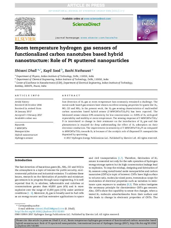 (PDF) Room temperature hydrogen gas sensors of functionalized carbon ...