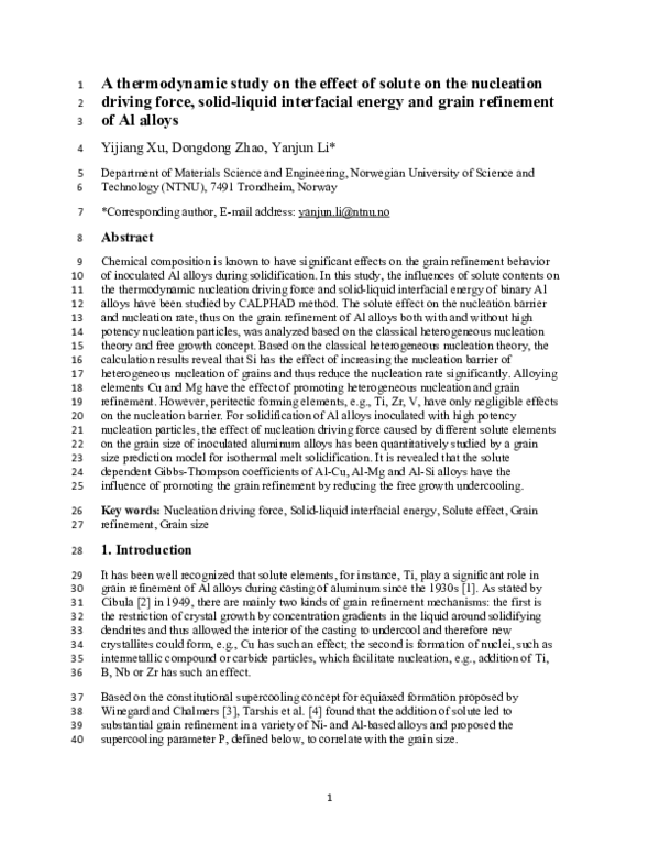 (PDF) A Thermodynamic Study on the Effect of Solute on the Nucleation ...