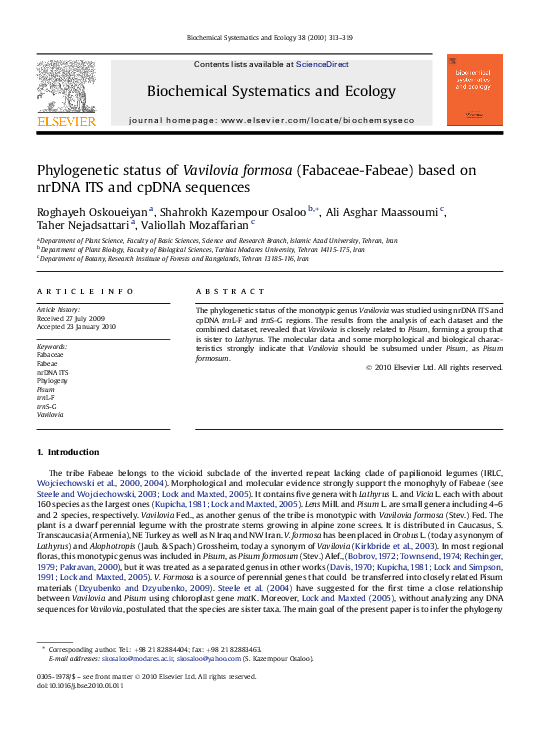 (PDF) Phylogenetic status of Vavilovia formosa (Fabaceae-Fabeae) based ...