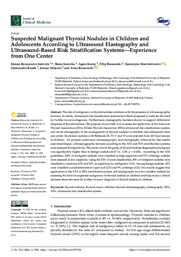 (PDF) Suspected Malignant Thyroid Nodules in Children and Adolescents ...