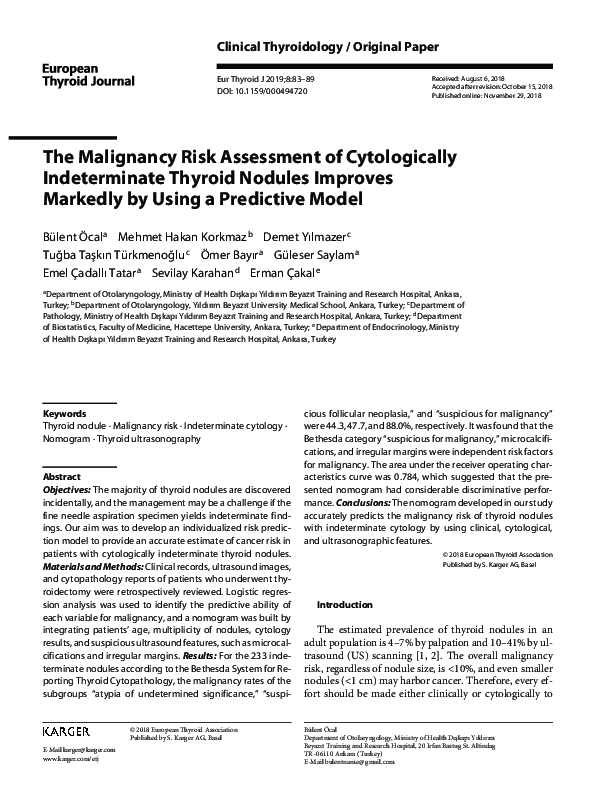 (PDF) The Malignancy Risk Assessment of Cytologically Indeterminate ...