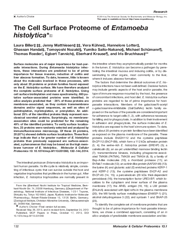 (PDF) The Cell Surface Proteome of Entamoeba histolytica
