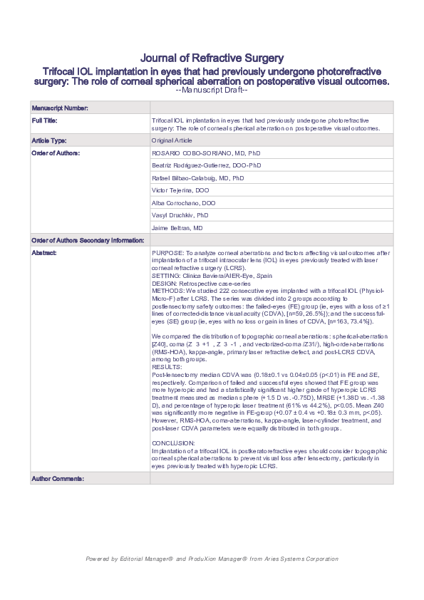 (PDF) Trifocal IOL Implantation in Eyes With Previous Laser Corneal ...