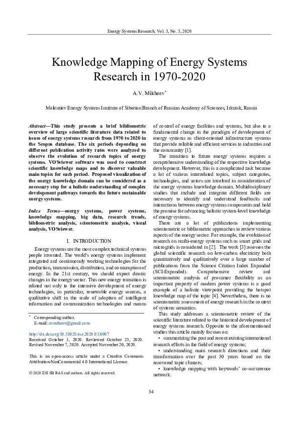 (PDF) Knowledge Mapping of Energy Systems Research in 1970-2020