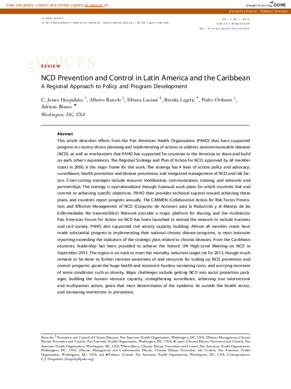 (PDF) NCD Prevention and Control in Latin America and the Caribbean: A ...