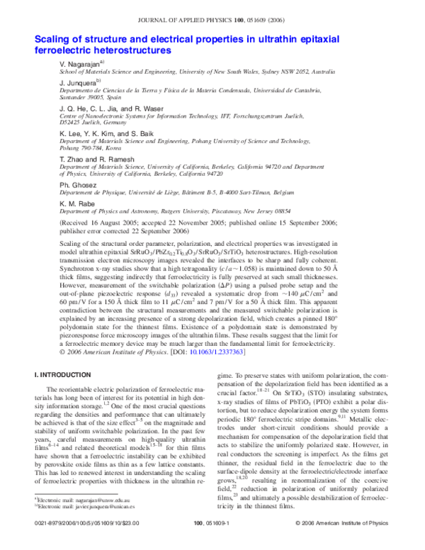(PDF) Scaling of structure and electrical properties in ultrathin ...