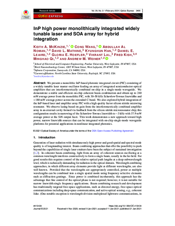(PDF) InP high power monolithically integrated widely tunable laser and ...