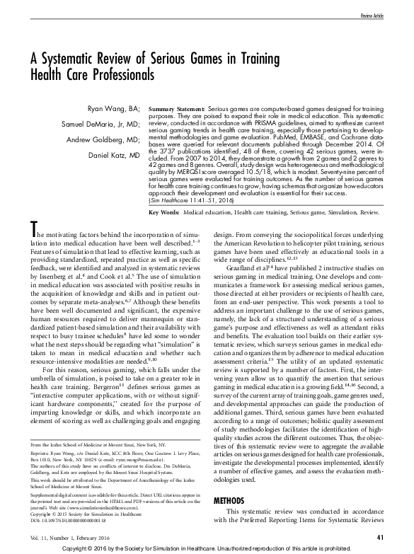 (PDF) A Systematic Review of Serious Games in Training Health Care ...