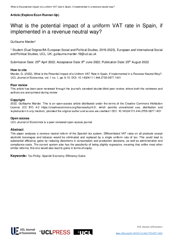 (PDF) What is the Potential Impact of a Uniform VAT Rate in Spain, if ...