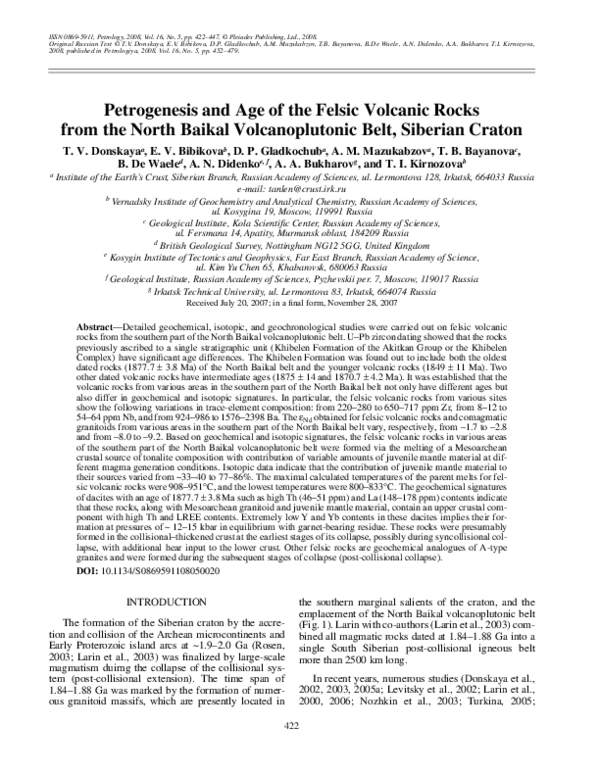 (PDF) Petrogenesis and age of the felsic volcanic rocks from the North ...