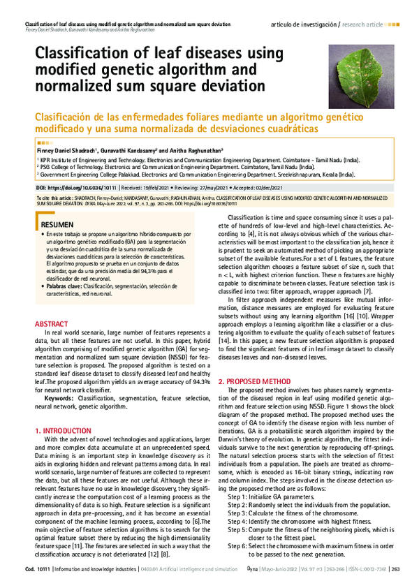 (PDF) Classification of Leaf Diseases Using Modified Genetic Algorithm ...