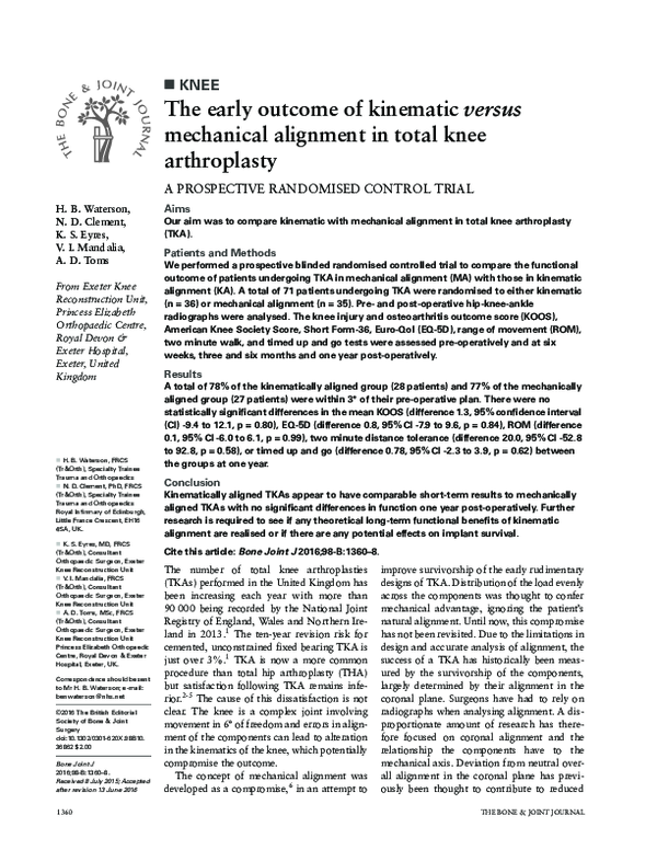 (PDF) The early outcome of kinematicversusmechanical alignment in total ...