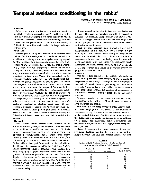 (PDF) Temporal avoidance conditioning in the rabbit