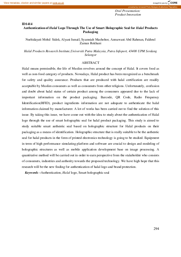 (PDF) Authentication of halal logo through the use of smart holographic ...