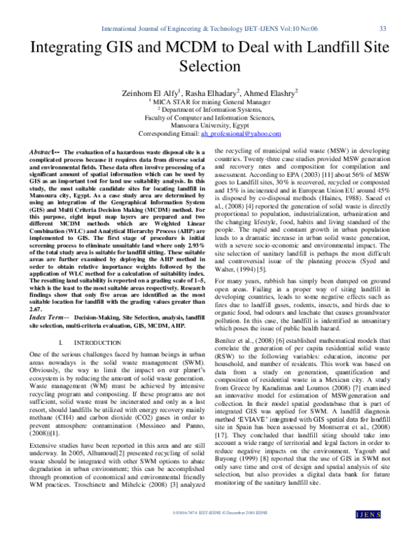 (PDF) Integrating GIS and MCDM to Deal with landfill site selection