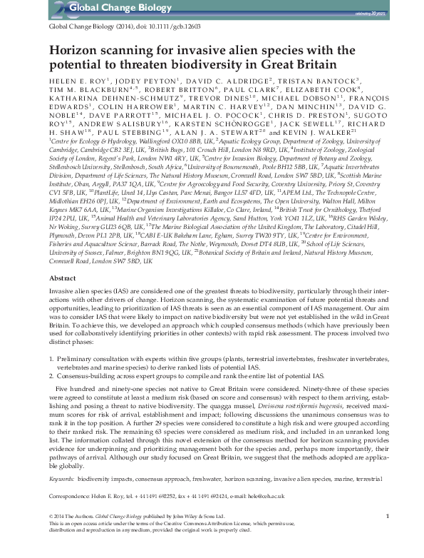 (PDF) Horizon scanning for invasive alien species with the potential to ...