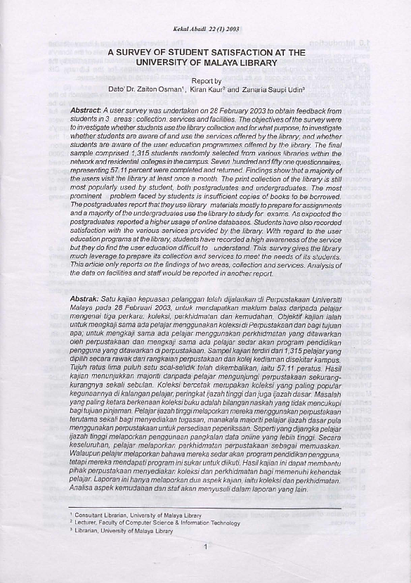 (PDF) A survey of student satisfaction at the University of Malaya Library