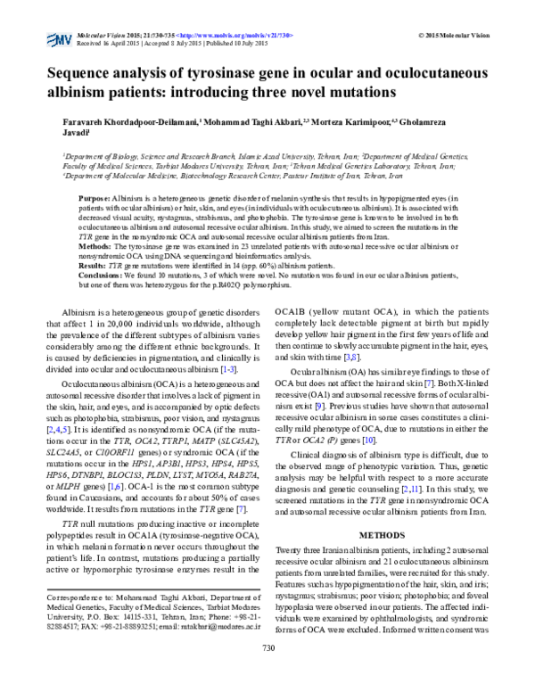 (PDF) Sequence analysis of tyrosinase gene in ocular and oculocutaneous ...