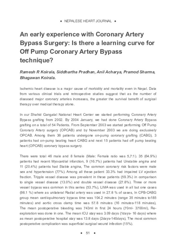 (PDF) An early experience with Coronary Artery Bypass Surgery: Is there ...
