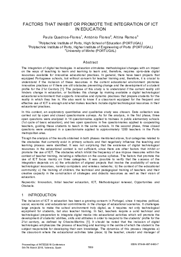 (PDF) Factors That Inhibit or Promote the Integration of Ict in Education