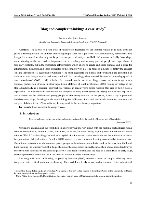 (PDF) Blog and complex thinking: A case study