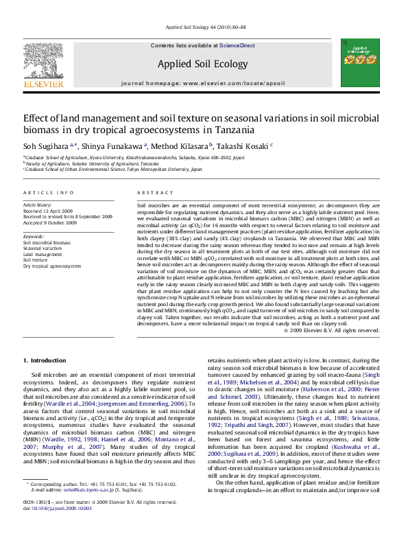 (PDF) Effect of land management and soil texture on seasonal variations ...