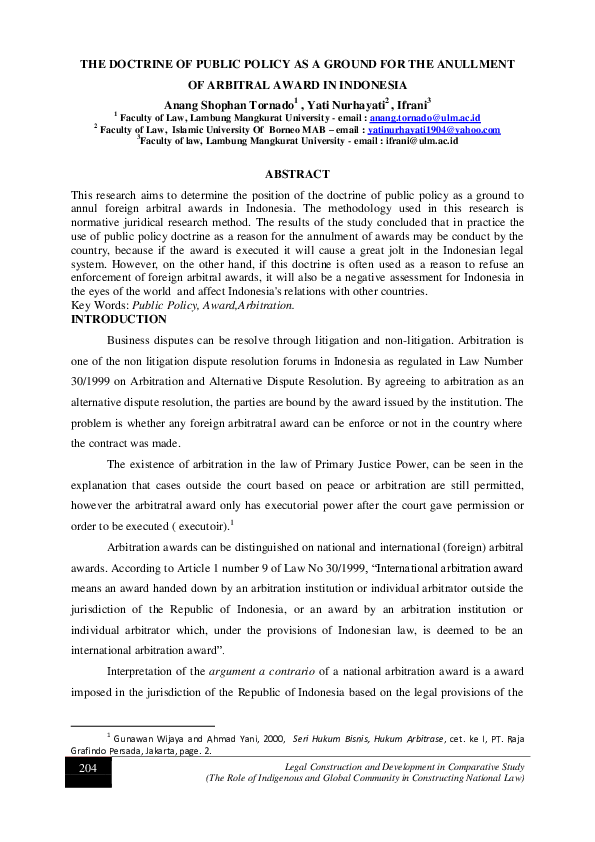 (PDF) The Doctrine of Public Policy as a Ground for the Anullment of ...