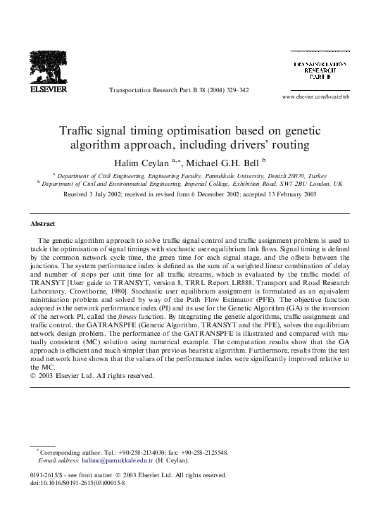 (PDF) Traffic signal timing optimisation based on genetic algorithm ...