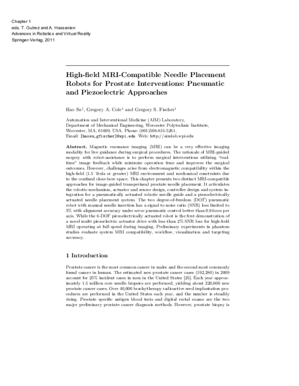 (PDF) High-Field MRI-Compatible Needle Placement Robots for Prostate ...
