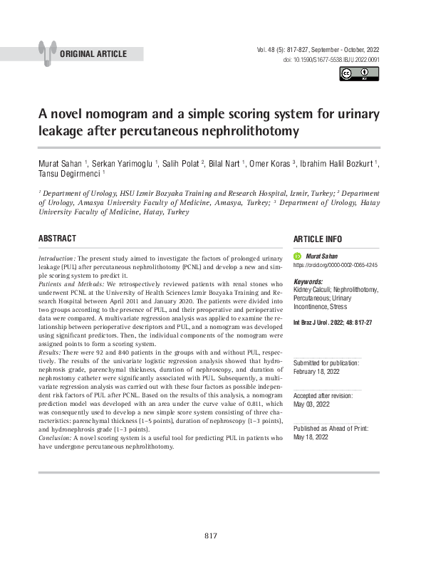 (PDF) A novel nomogram and a simple scoring system for urinary leakage ...