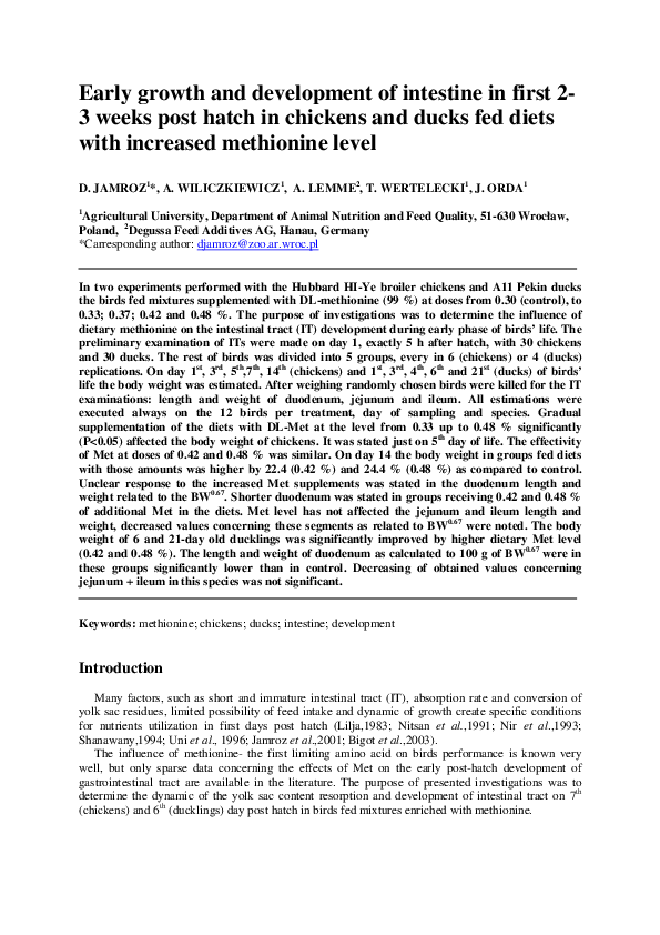 (PDF) Early growth and development of intestine in first 2- 3 weeks ...